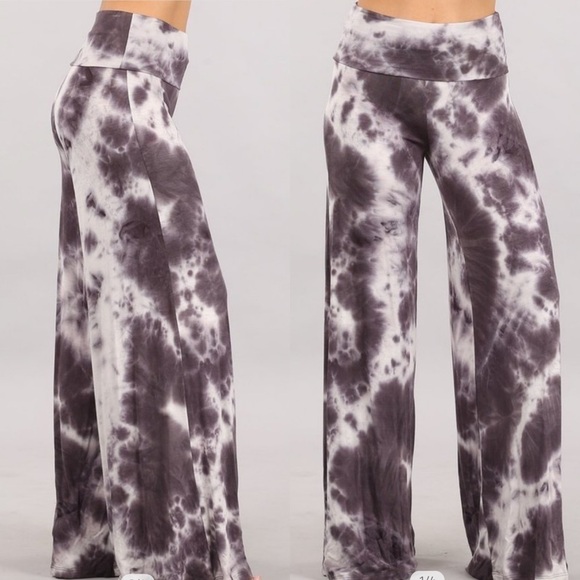 NEW Color! Taupe/Grey Tie Dye Palazzo Pants - Picture 1 of 5